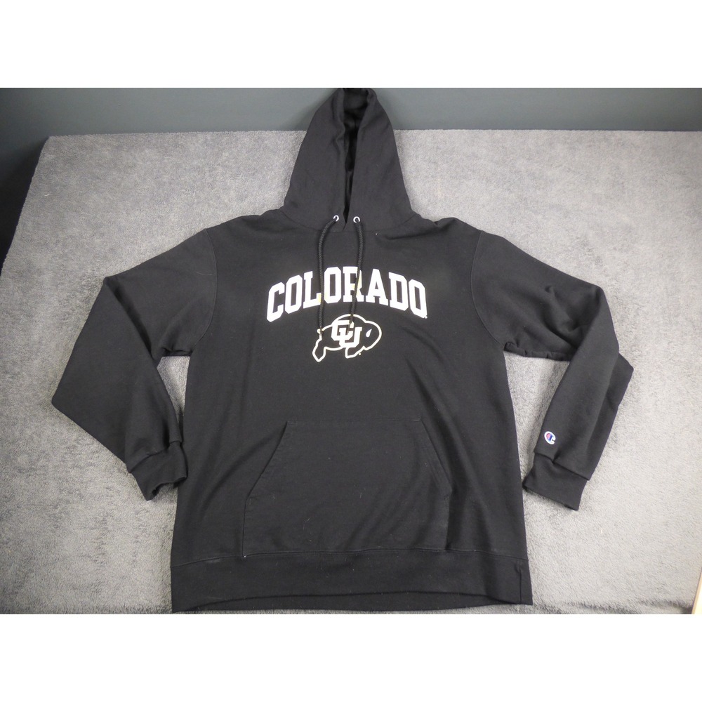 Champion Colorado Buffaloes Mens Large Black Hoodie Sweatshirt NCAA CU Buffs